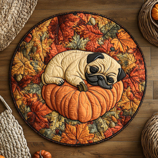 Pumpkin Pug WY2203024CL Quilted Round Mat