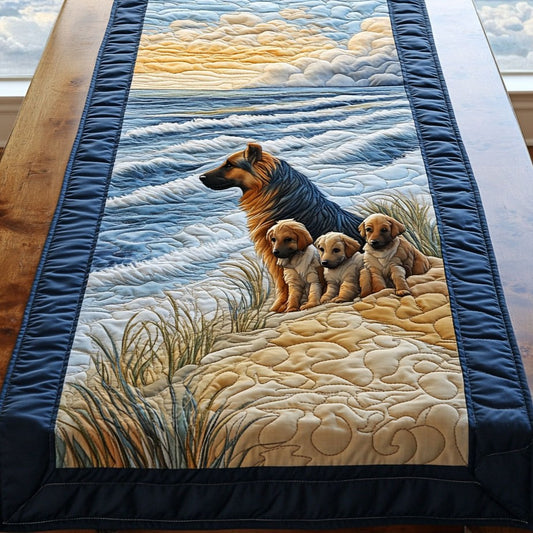 Dog Family In Beach WY2605023CL Quilted Table Runner