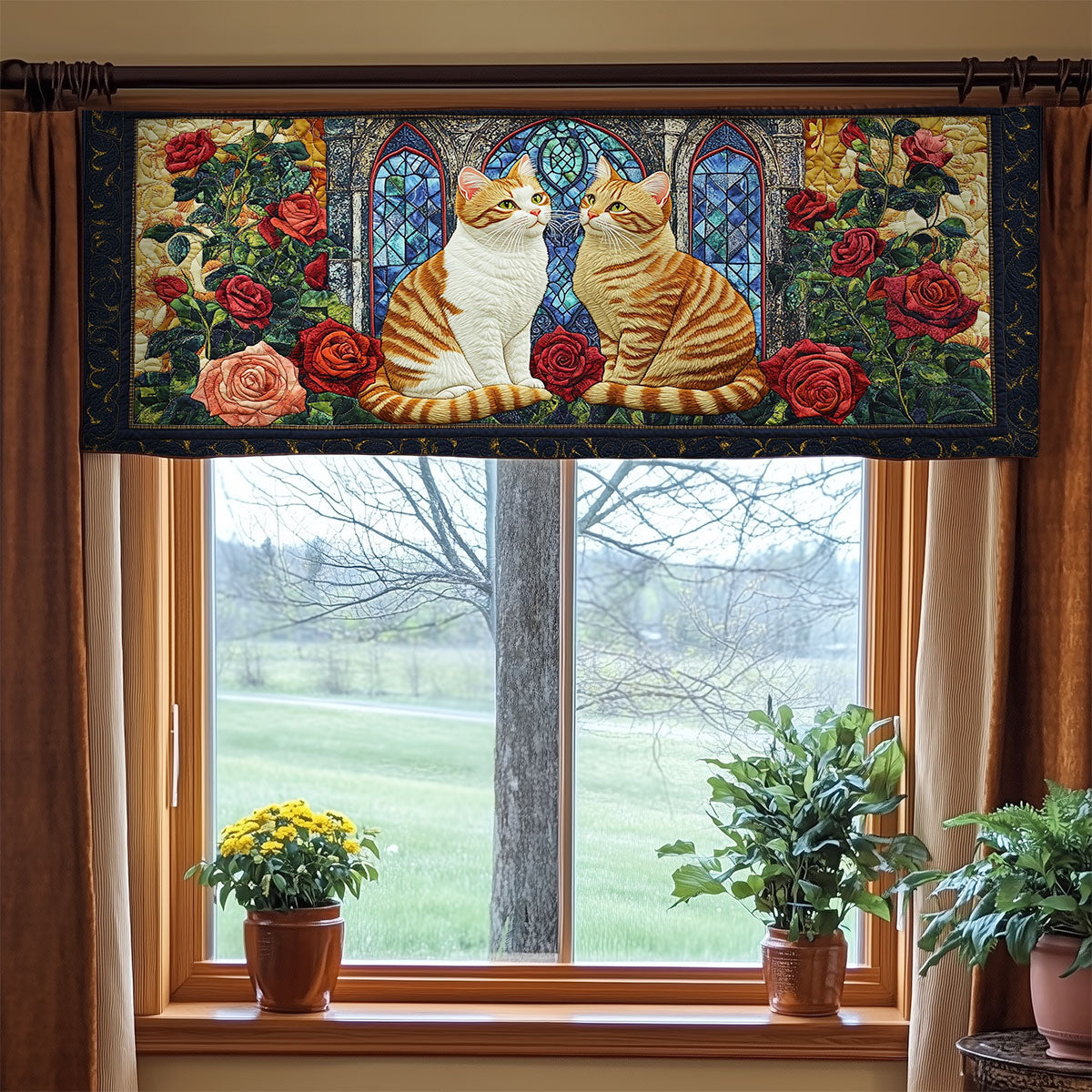 Couple Cat In Rose WY2305033CL Quilted Valance