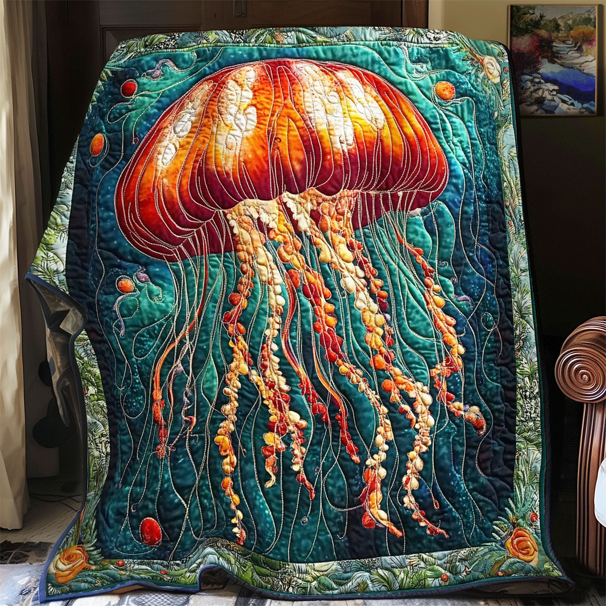 Red Jellyfish Portrait WY1401038CL Quilt