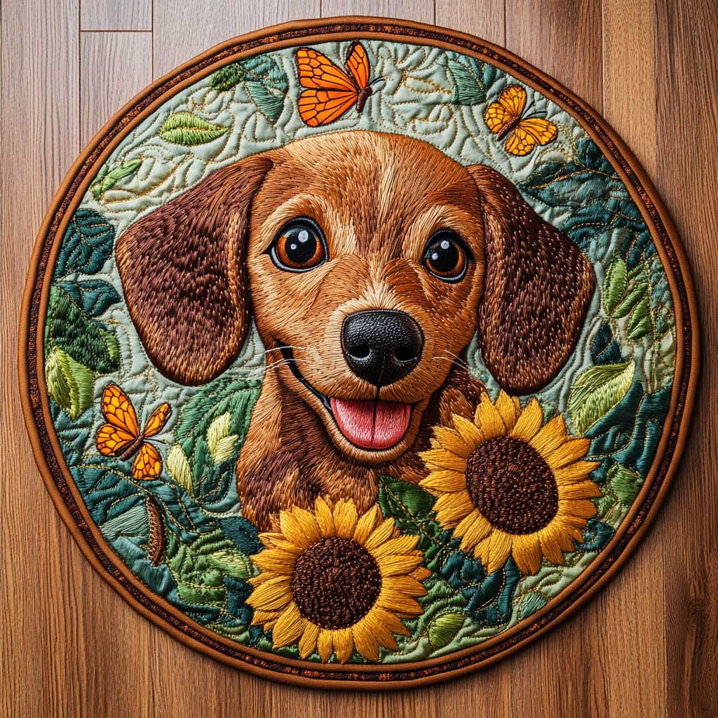 Happy Dachshund WN2904021CL Quilted Round Mat