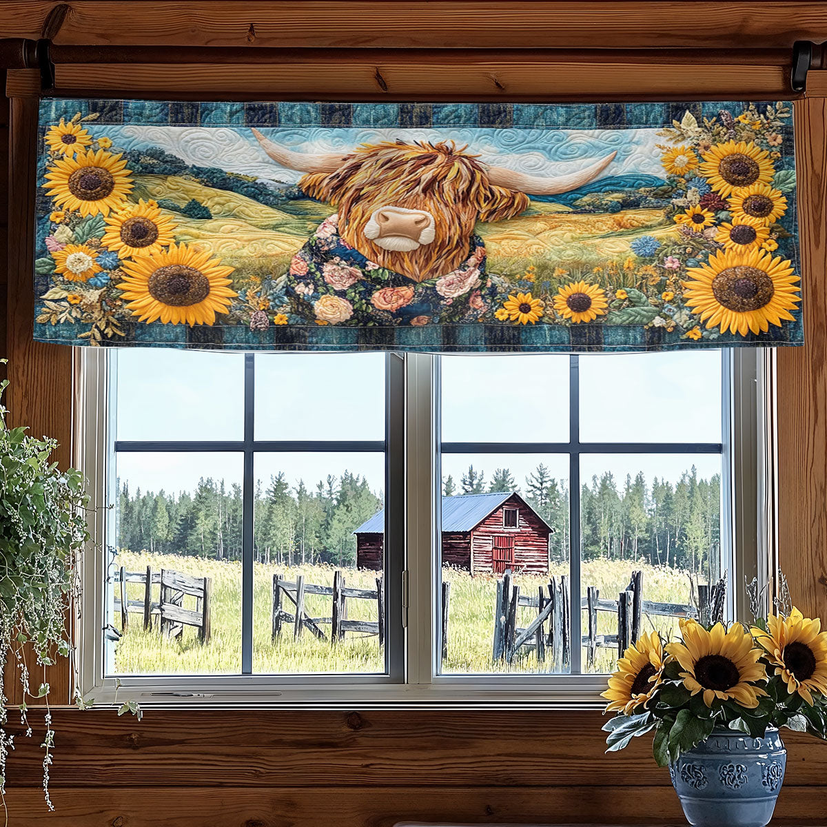 Country Soul Highland Cow WN1707008CL Quilted Valance
