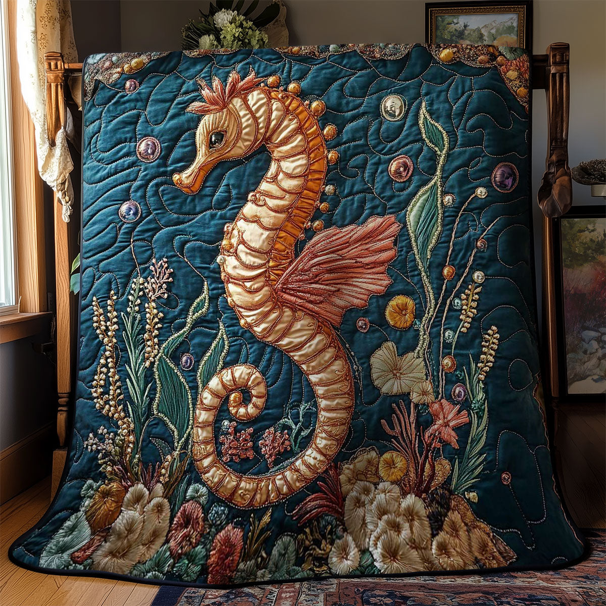 Seahorse And Shells Delight WN2503121CL Quilt
