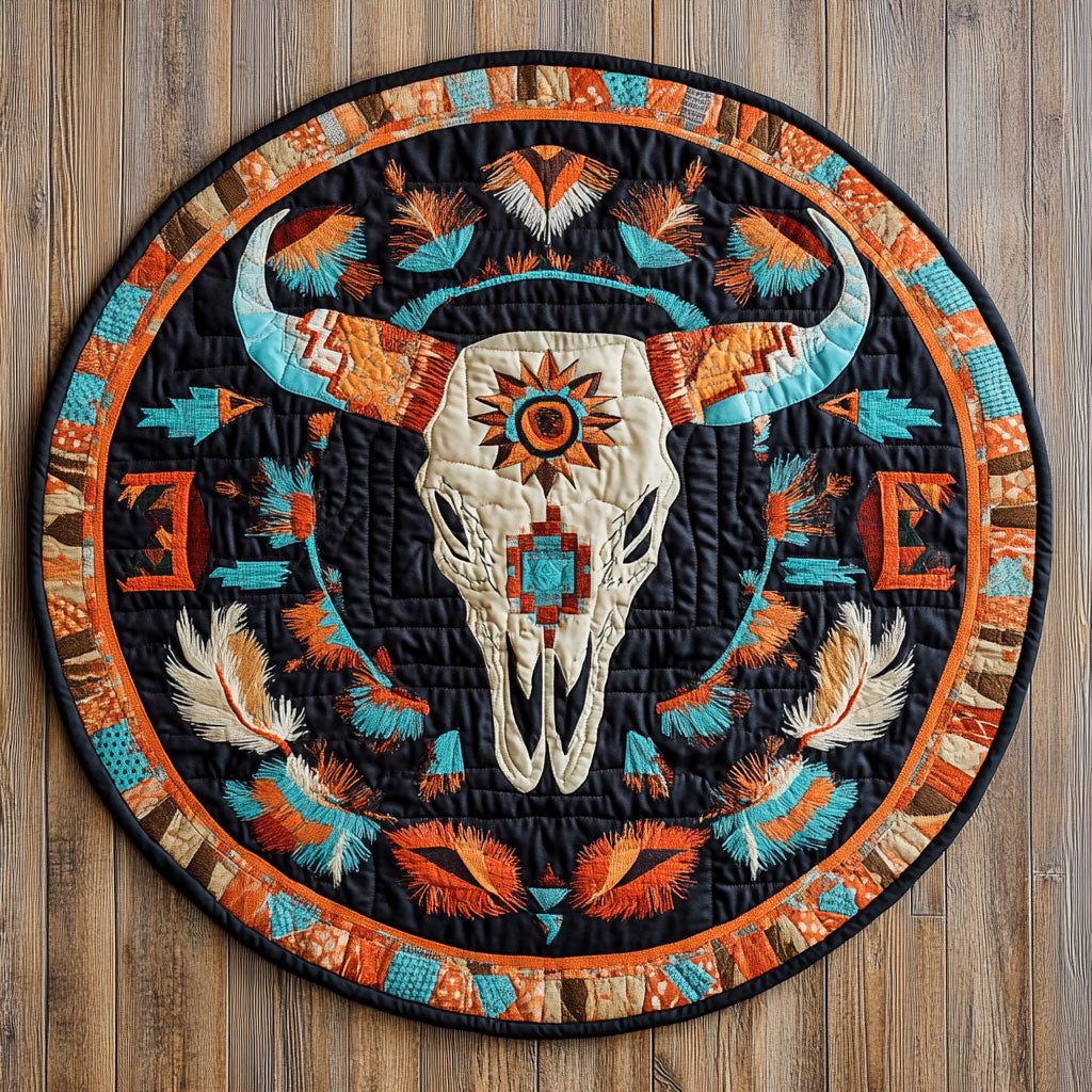 Native American Bull WX0605036CL Quilted Round Mat