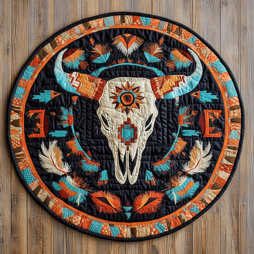 Native American Bull WX0605036CL Quilted Round Mat