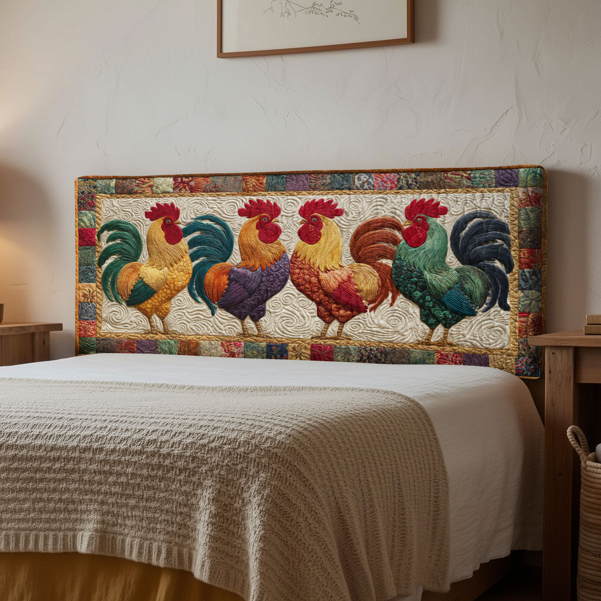 Colorful Roosters CP1112014CL Quilted Headboard Slipcover