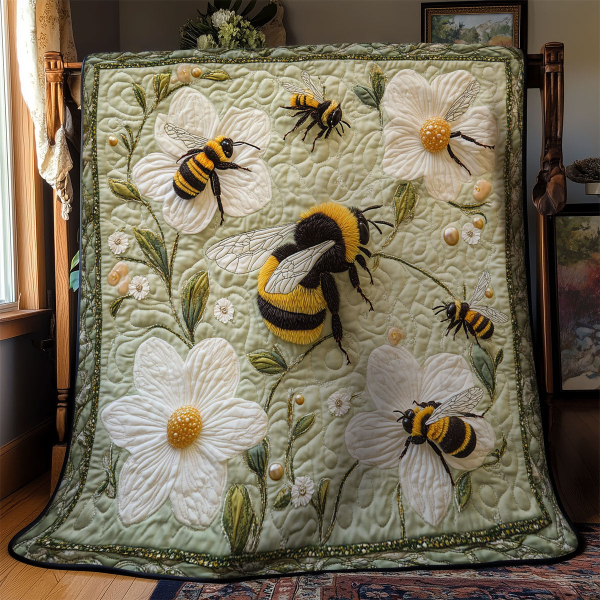 Bee And White Flower WY2103012CL Quilt