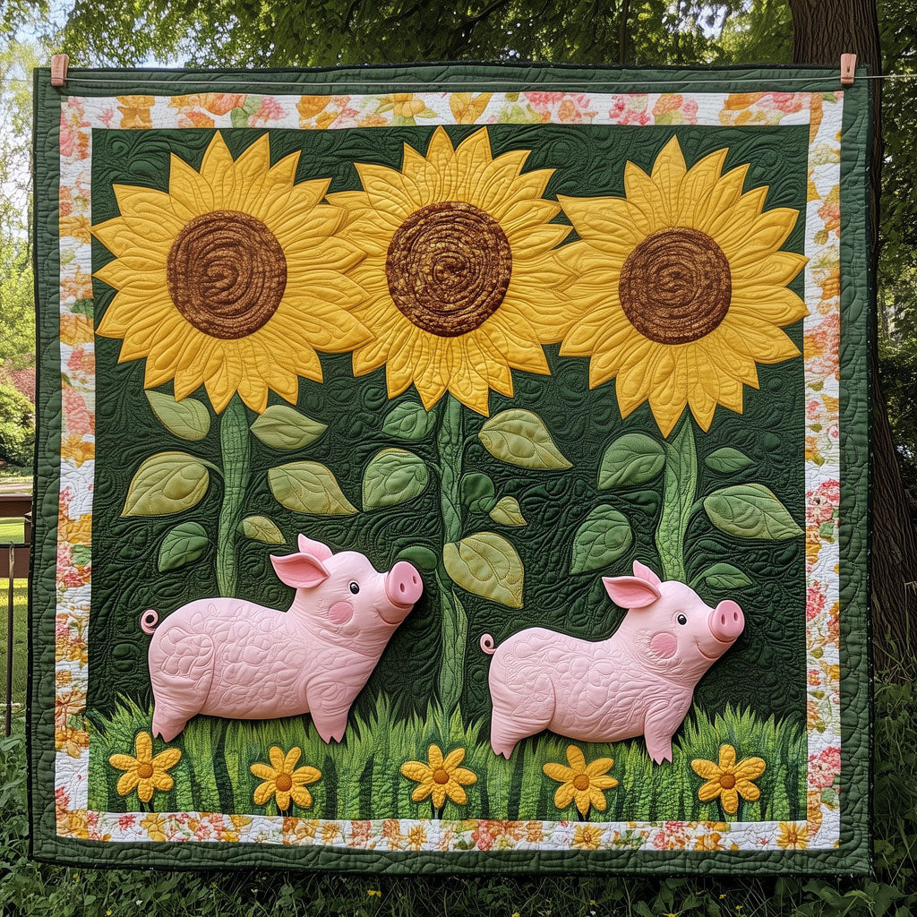 Sunflowers With Pink Piglets LT2409010CL Quilt
