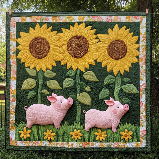 Sunflowers With Pink Piglets LT2409010CL Quilt