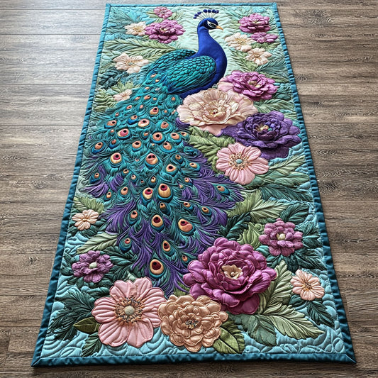 Beautiful Peacock CW1207004CL Quilted Table Runner
