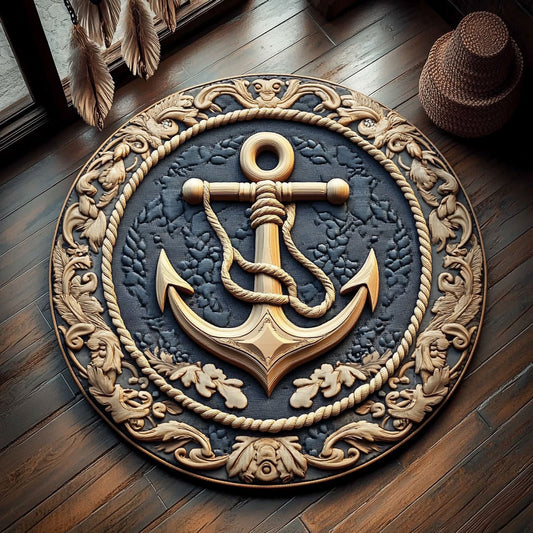 Embossed Anchor Frame WY1106013CL Quilted Round Mat