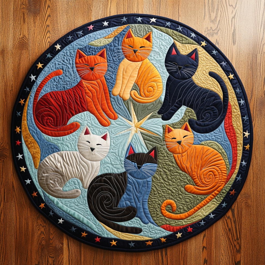 Cosmic Cats WY2804004CL Quilted Round Mat
