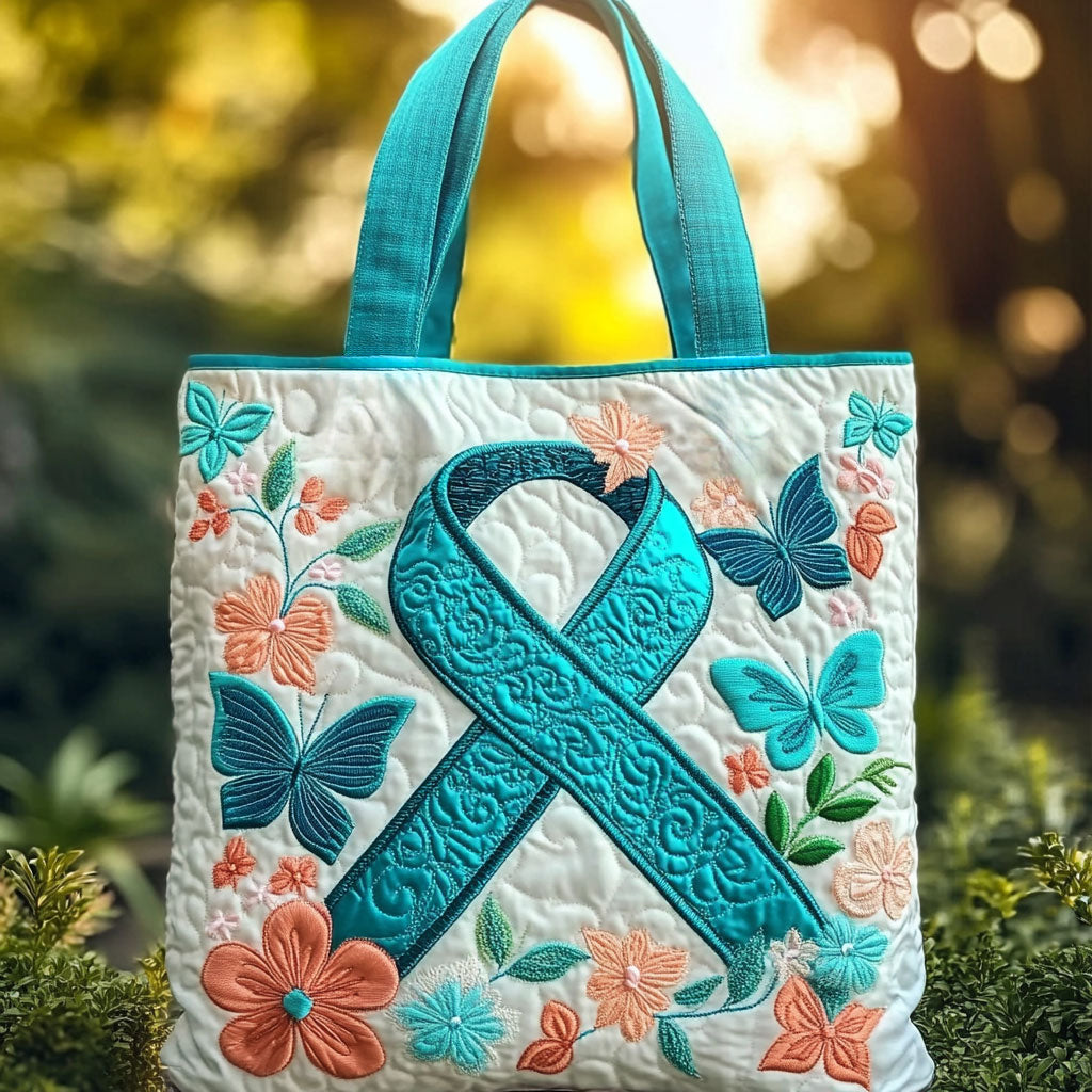 Teal Ribbon Spirit WN2909062CL Quilted Tote Bag
