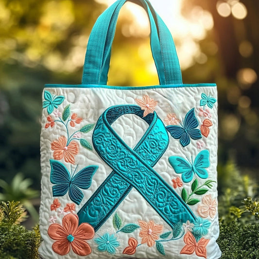 Teal Ribbon Spirit WN2909062CL Quilted Tote Bag