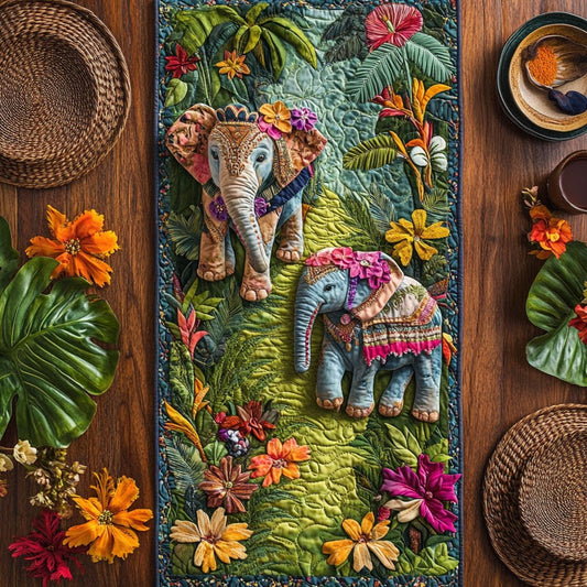Whimsical Floral Elephant WY0506053CL Quilted Table Runner