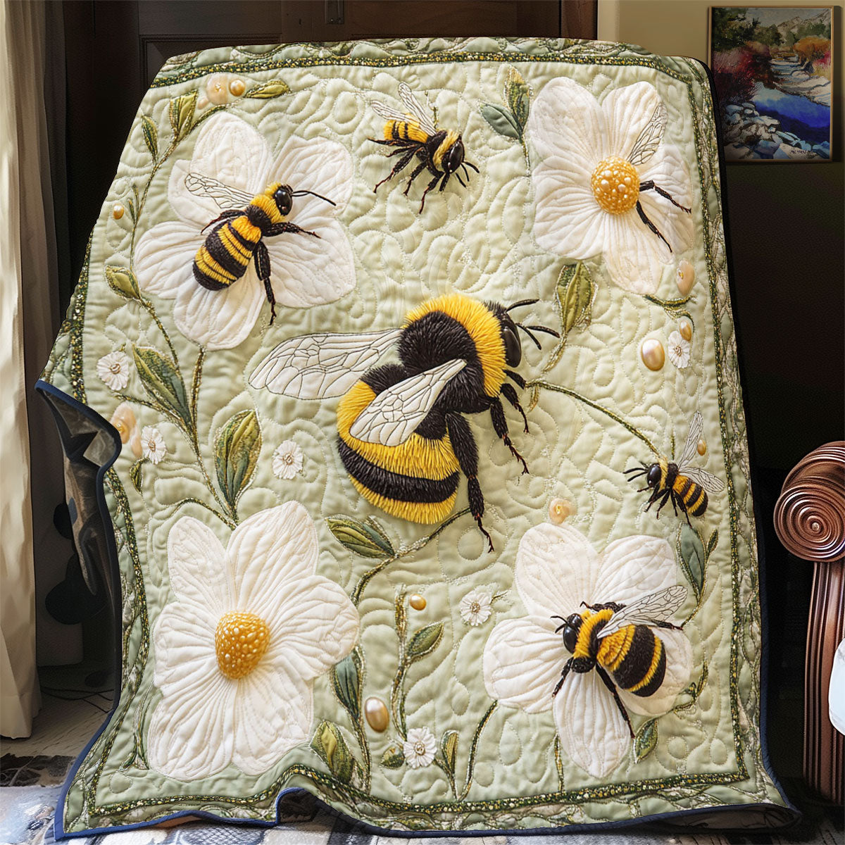 Bee And White Flower WY2103012CL Quilt