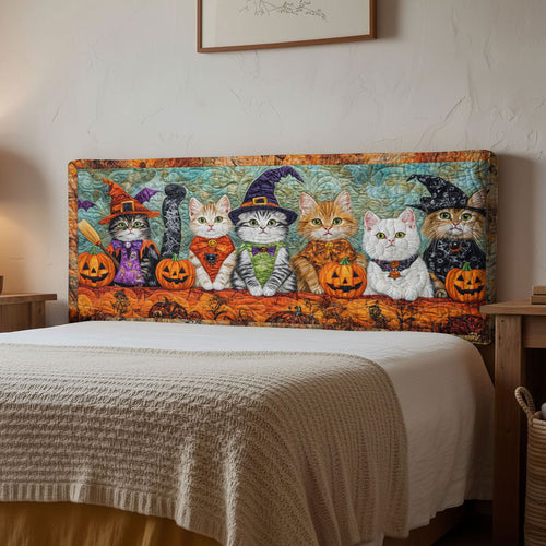 Cozy Halloween Cat WN1312033CL Quilted Headboard Slipcover