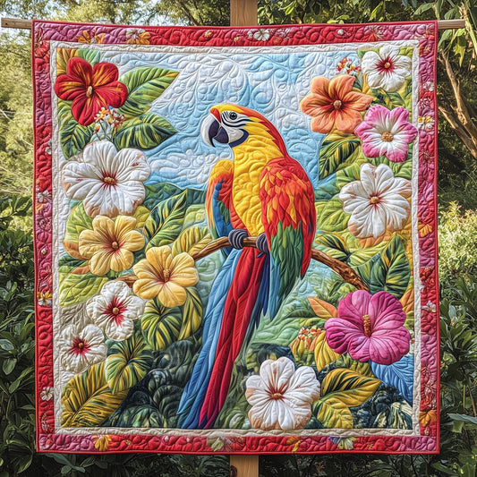 Colorful Parrot Perched Among Orchids LT2409035CL Quilt