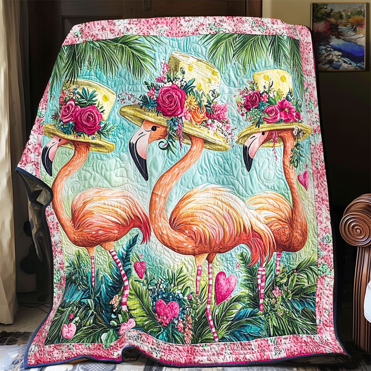 Flamingo And Flower Hat WY1701040CL Quilt