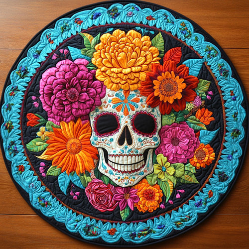 Flower of Skull DH0410067CL Quilted Round Mat