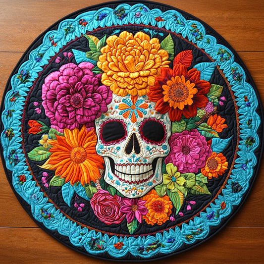 Flower of Skull DH0410067CL Quilted Round Mat