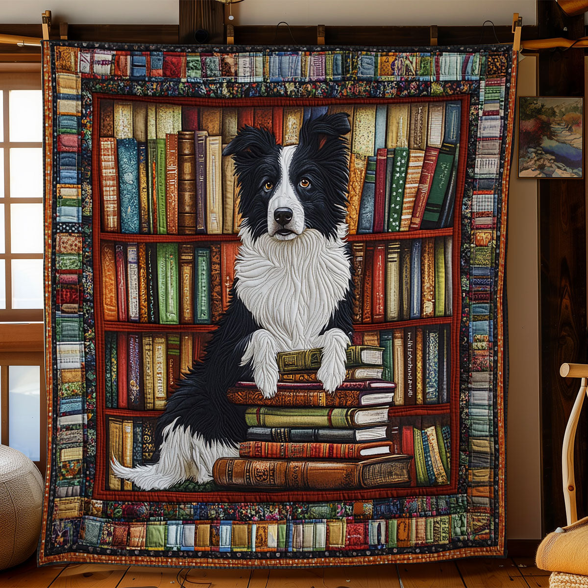 Dog In Library WY0801018CL Quilt