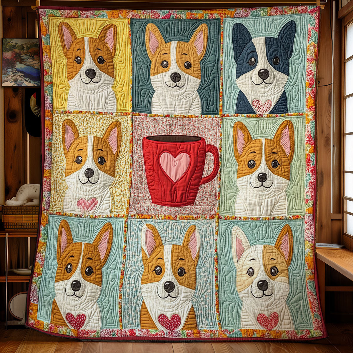 Heart Teacup Corgi WY2001085CL Quilt