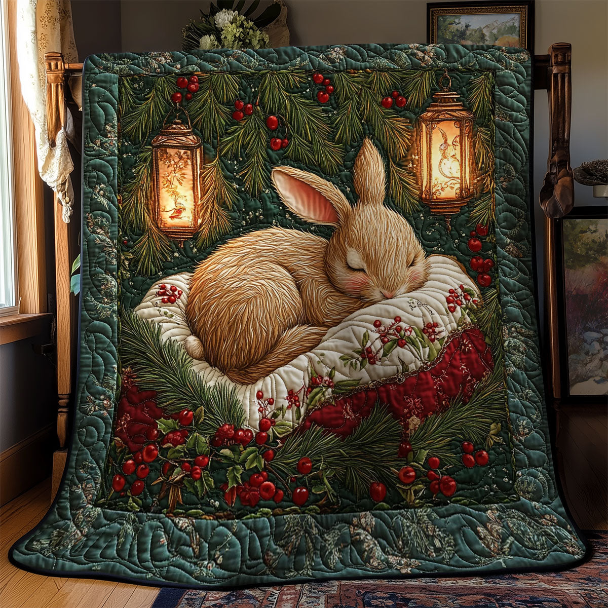 Sleeping Rabbit In Holly WY2301078CL Quilt