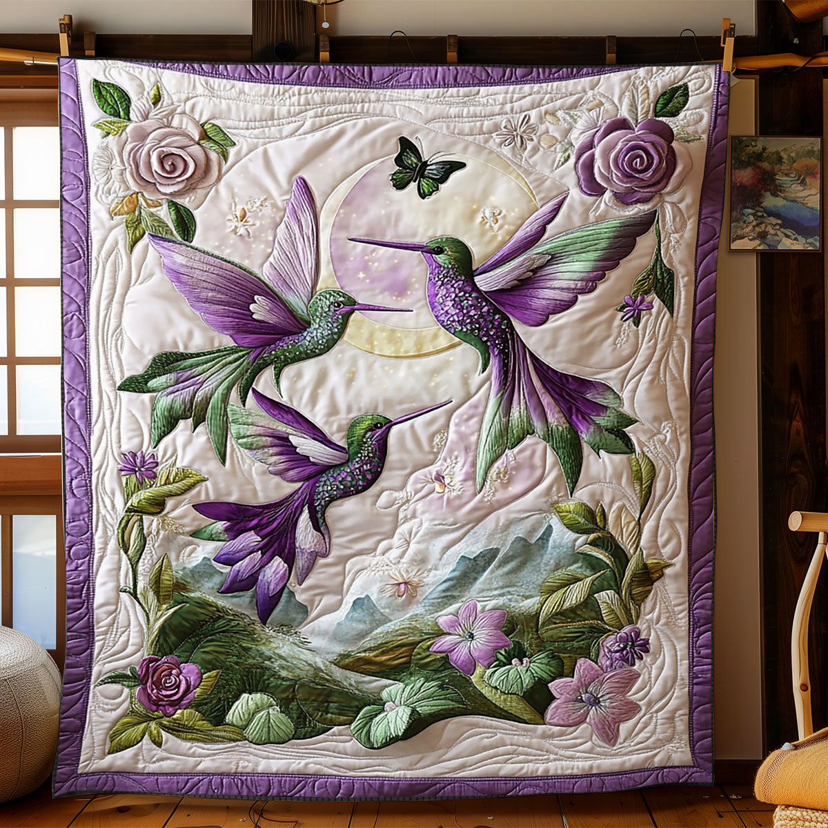 Purple Hummingbird WJ0701016CL Quilt