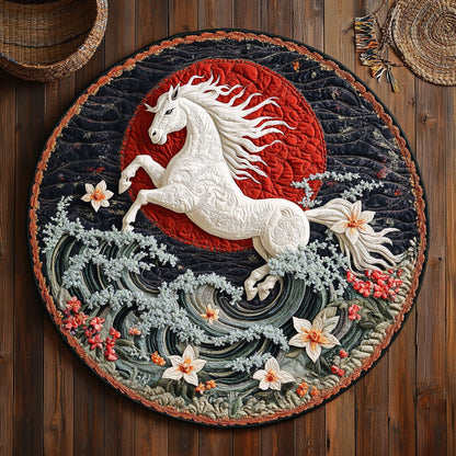 Horse In Floral Wave WY2805032CL Quilted Round Mat