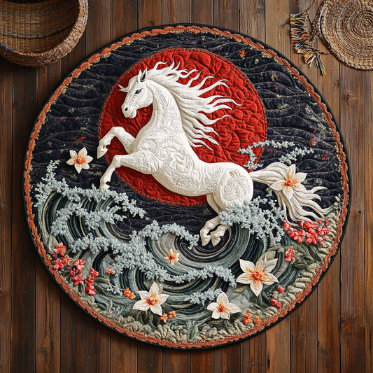 Horse In Floral Wave WY2805032CL Quilted Round Mat