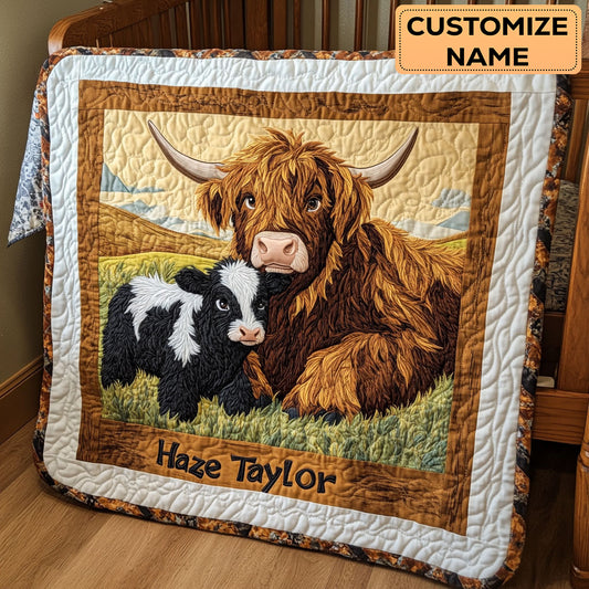 Highland Cow Hug WN3007065CL Personalized Baby Quilt