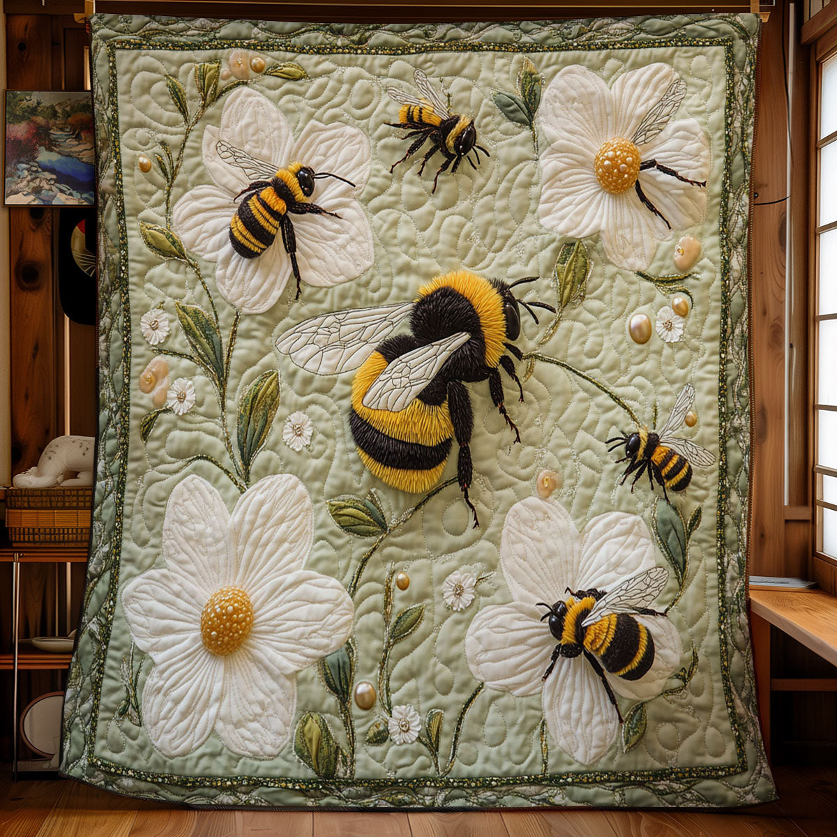 Bee And White Flower WY2103012CL Quilt