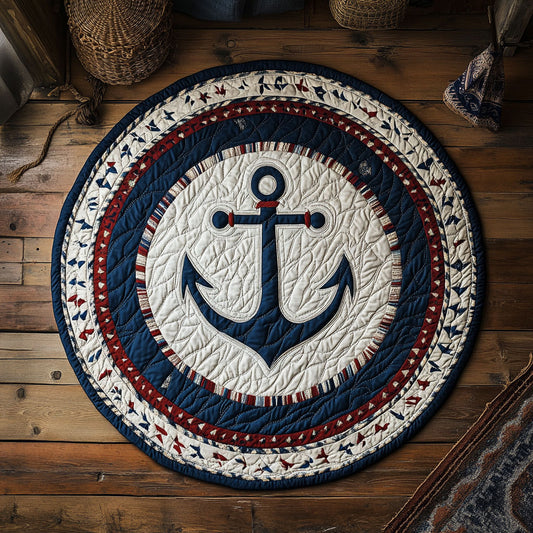 Navy Anchor WY1106031CL Quilted Round Mat