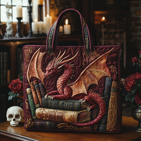 Dragon In Library XR2609003CL Quilted Tote Bag