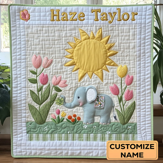Elephant Bloom WN1807042CL Personalized Baby Quilt