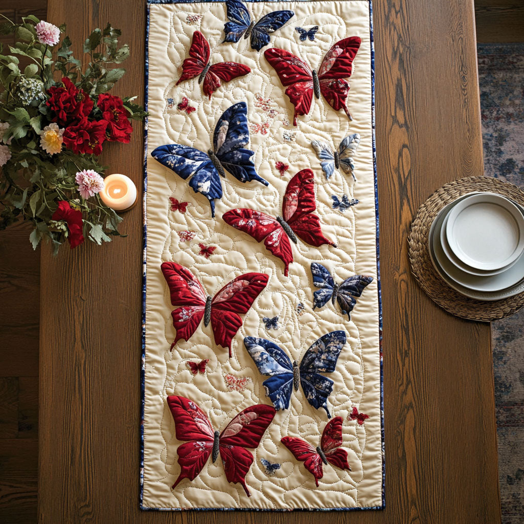 Patriotic Butterfly CW3004064CL Quilted Table Runner