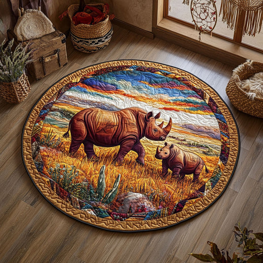 African Rhinos WY0605001CL Quilted Round Mat