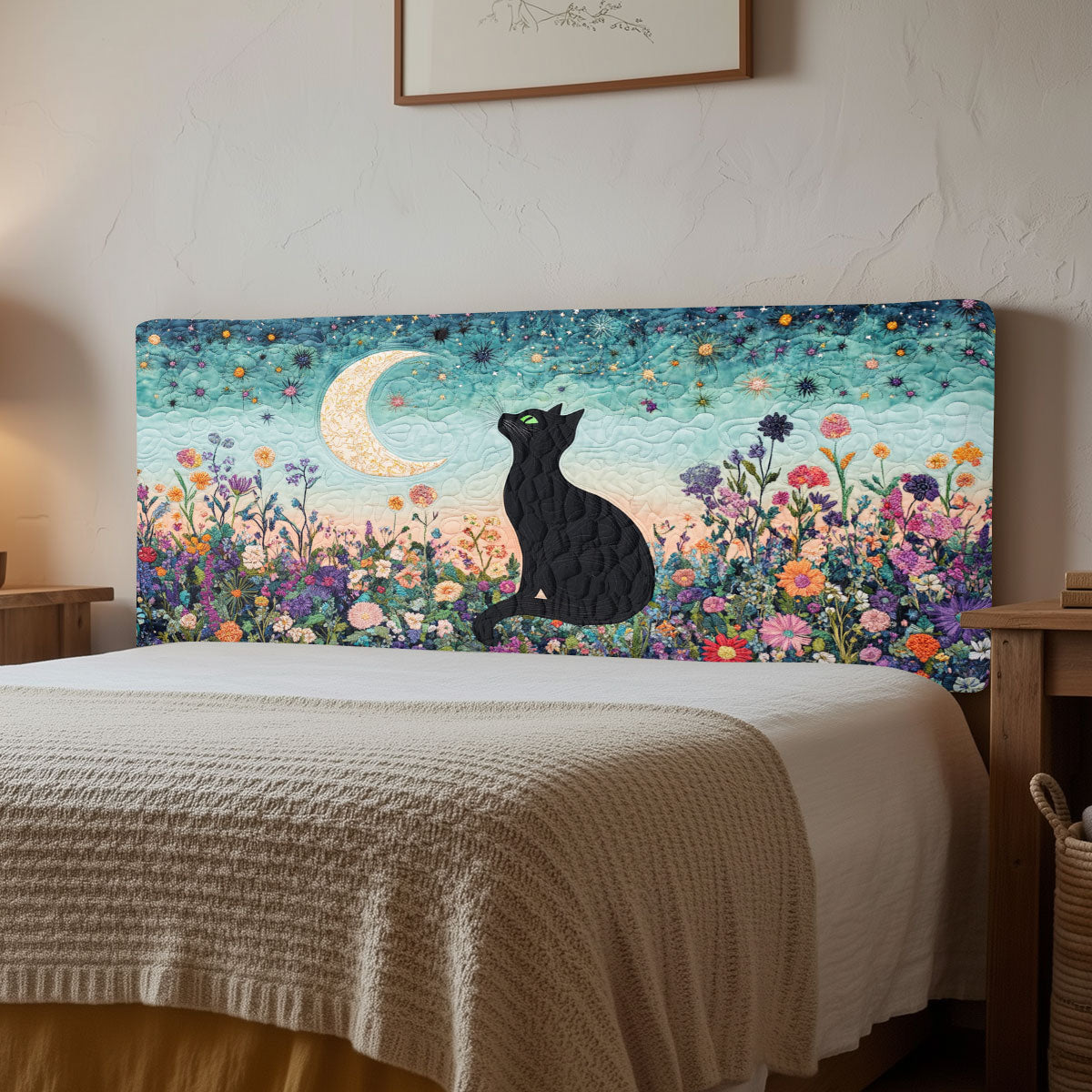 Starry Feline Dream CW2212035CL Quilted Headboard Slipcover