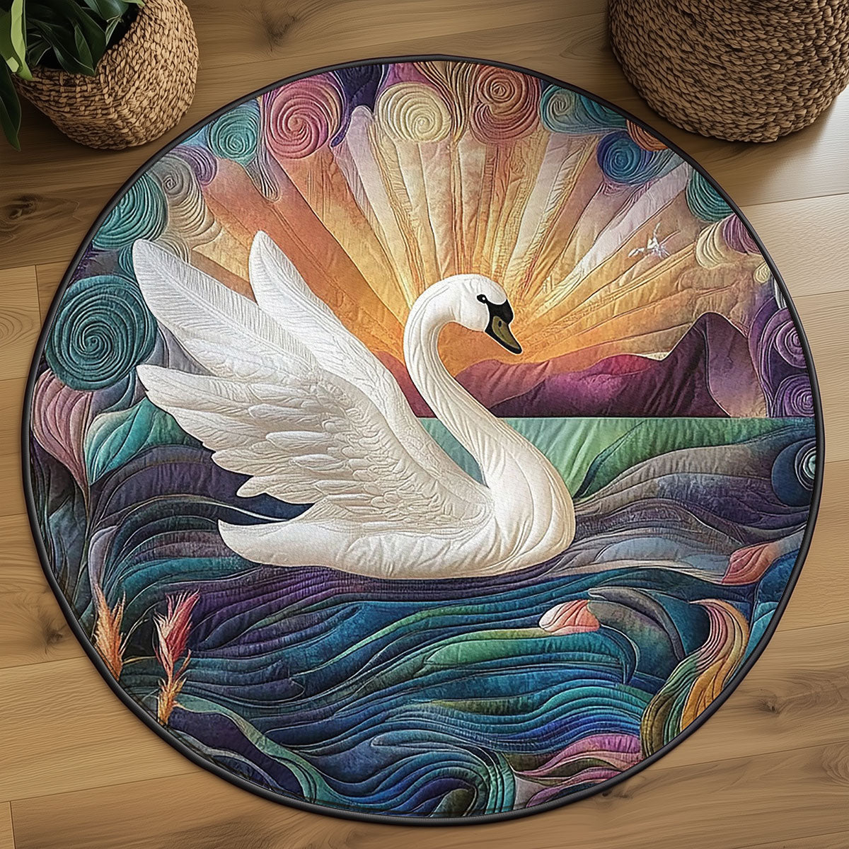 Elegant White Swan WJ0304036CL Quilted Round Mat