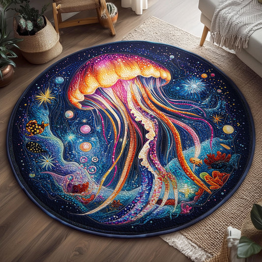 Jellyfish Ocean WX1005025CL Quilted Round Mat