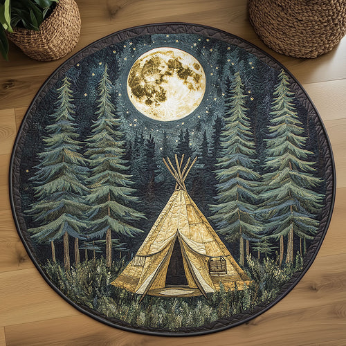 Teepee In Night Forest WY2203095CL Quilted Round Mat