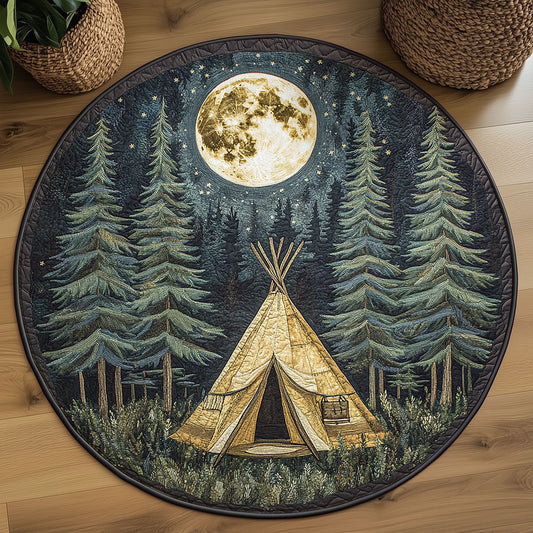 Teepee In Night Forest WY2203095CL Quilted Round Mat