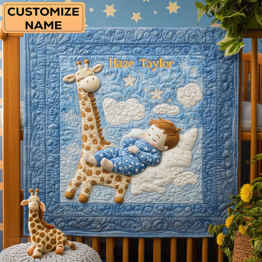Giraffe Cloud Comfort WN2507037CL Personalized Baby Quilt