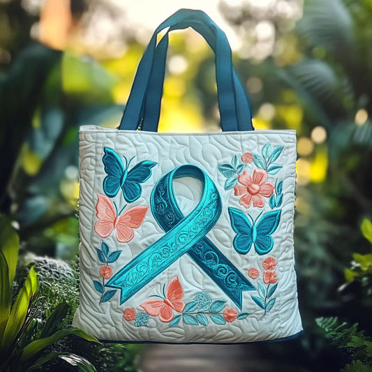 Teal Ribbon Glow WN2909060CL Quilted Tote Bag