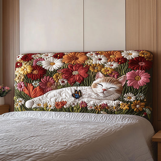 Floral Chilling Cat QA2012002CL Quilted Headboard Slipcover
