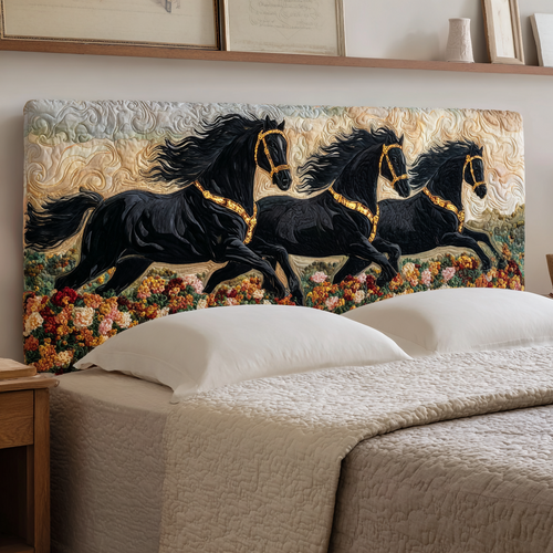 Powerful Black Horses XR2412015CL Quilted Headboard Slipcover