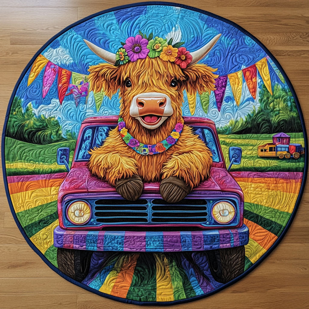 Highland Cow Road Trip LT1911031CL Quilted Round Mat