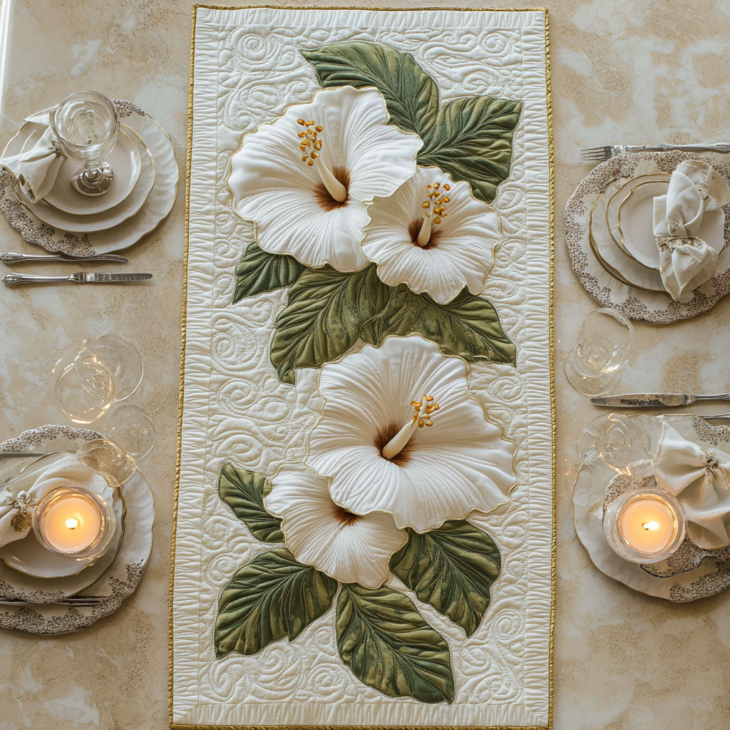 Hibiscus Flower WX0606023CL Quilted Table Runner