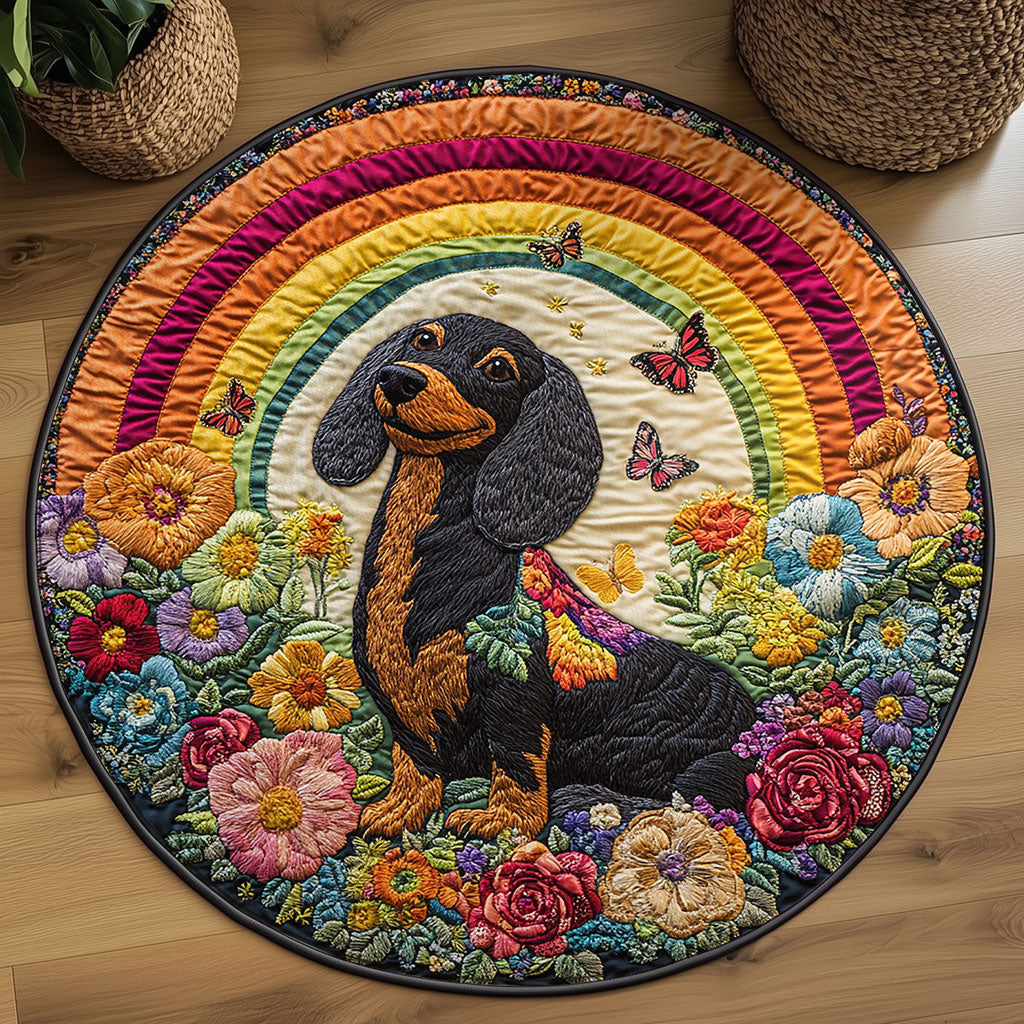Rainbow Dachshund WN2208098CL Quilted Round Mat